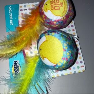 Vibrant Yellow and Blue Dog Toys with Feathers